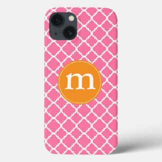iPhone 13 Case Élégant Quatrefoil marocain rose Personnalisé