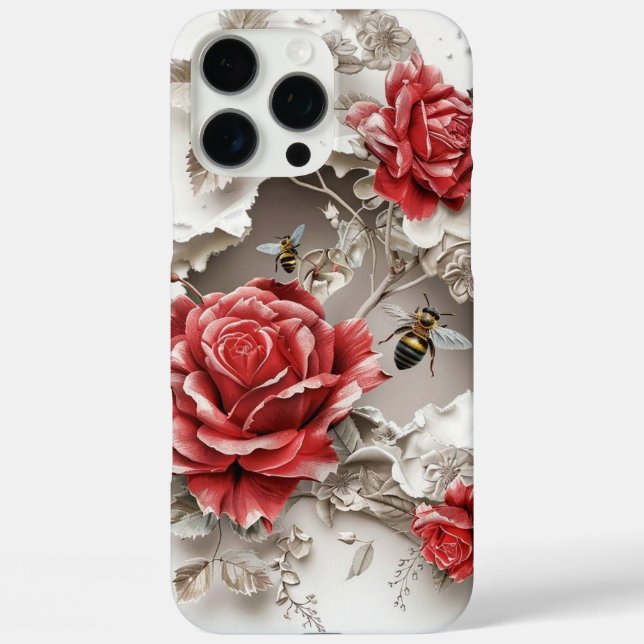 Coques Case-Mate iPhone Élégant Rose 3D, abeilles et beauté botanique (Verso)