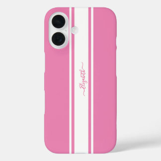 Coque Pour iPhone 16 Élégant rose blanc rayures de course Monogrammed C