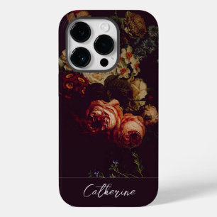 Coque Case-Mate iPhone Élégant rose chic Roses Floral sur nom noir