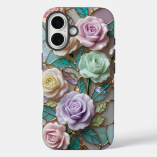 Coque Pour iPhone 16 Élégant Rose en verre feutré aux teintes pastel