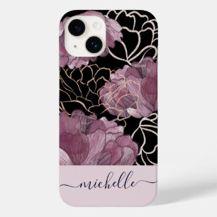 Coque Case-Mate iPhone Élégant rose et noir floral Monogramme
