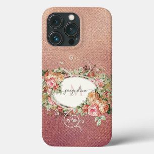 Case-Mate iPhone Case Élégant rose florale rose Vintage or Nom du script