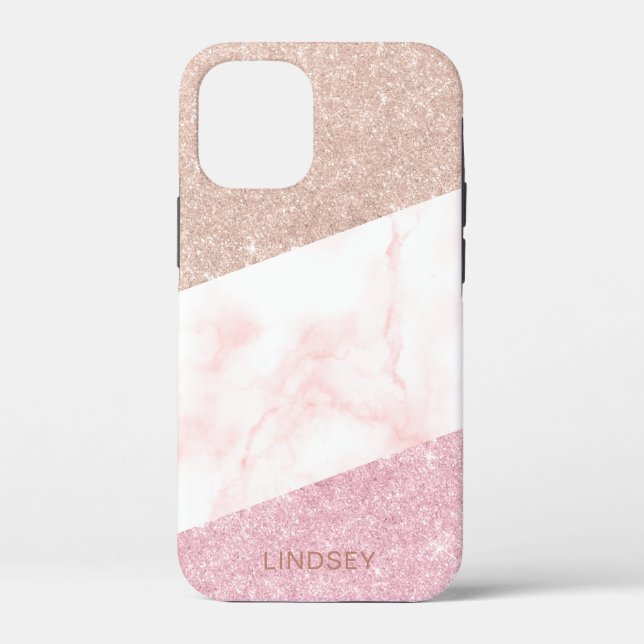 Coques Case-Mate iPhone Elégant rose géométrique parties scintillant en or (Verso)