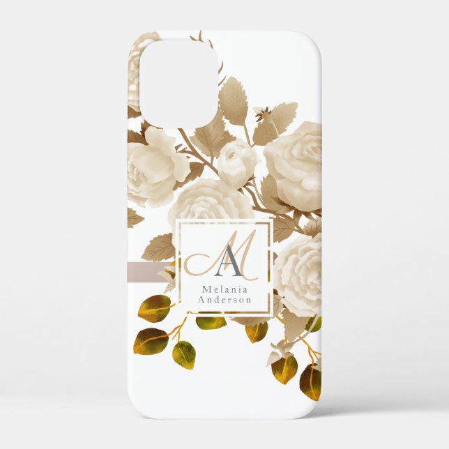 Coques Case-Mate iPhone Élégant Rose Monogramme Blanc (Verso)