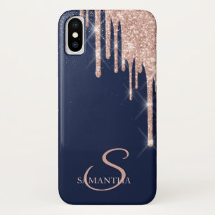 Case-Mate iPhone Case Elégant Rose Parties scintillant d'or, Bleu marine