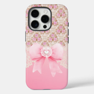 Coque iPhone 16 Pro Élégant Rose Rose Et Ruban Vintage