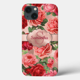 Case-Mate iPhone Case Élégant rose rose Vintage Roses Floral Monogramme