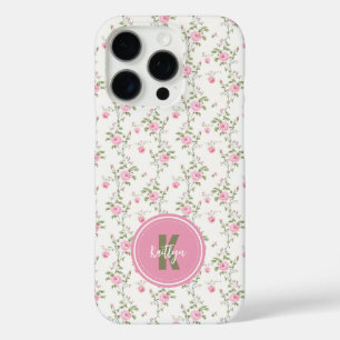 Coque iPhone 16 Pro Élégant rose Roses Fleurs Motif Monogramme