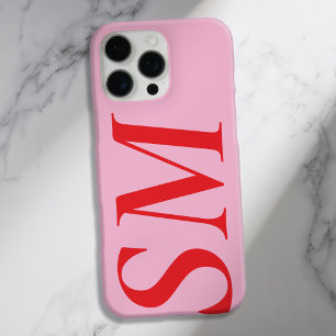 Coque iPhone 16 Pro Max Élégant rose rouge gras Monogramme initial