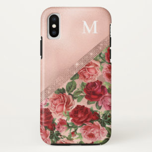 Case-Mate iPhone Case Élégant rose Vintage Roses Rouges Floral Monogramm