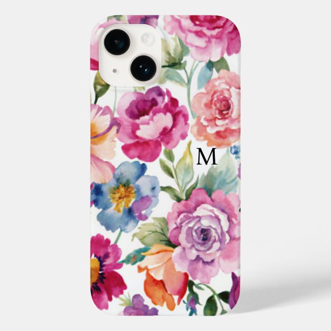 Coques Case-Mate iPhone Élégant Roses d'aquarelle fleurie Nom personnalisé (Verso)