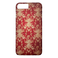 Élégant rouge et or floral Damask