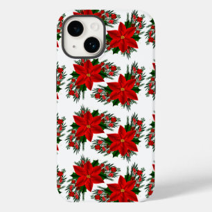 Coque Case-Mate iPhone Élégant Rouge Floral Poinsettia Pine Feuilles