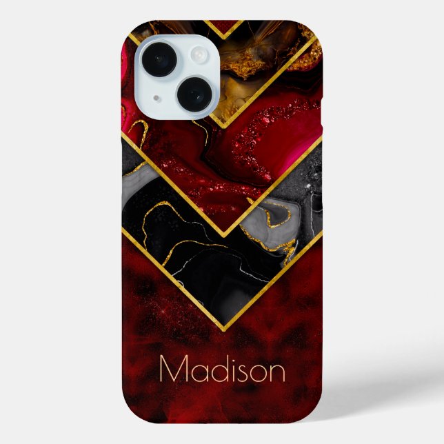 Coques Case-Mate iPhone Elégant rouge noir corbeille d'or géométrique (Verso)