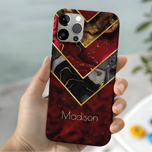 Coque Case-Mate iPhone Élégant rouge noir or girly géométrique