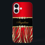 Coque Pour iPhone 16 Elégant Rouge Zèbre Noir Or<br><div class="desc">Élégante fille Poster de animal Rouge Zèbre Noir Or Rouge Classé. Faux Diamond Jewel Ajouter un nom Initials Parties scintillant (Attention, l'image apparaîtra plus foncée sur le Coque) Fabuleux produit pour Femmes, Filles, Zizzago a créé ce design VEUILLEZ NOTER toutes les images plates ! Ils n'ont pas de vraie Parties...</div>