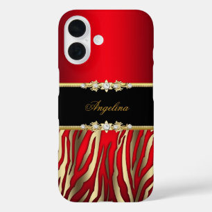 Coques iPhone 16 Elégant Rouge Zèbre Noir Or