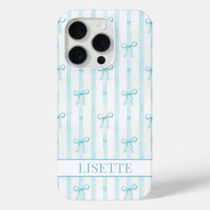 Coque Case-Mate iPhone Élégant Ruban à Nœuds Coquette Monogrammé Aqua Ray