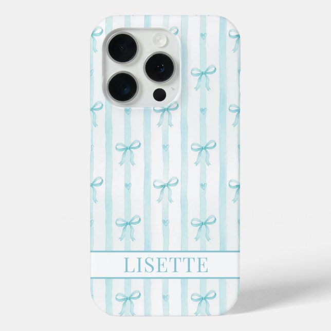 Coques Case-Mate iPhone Élégant Ruban à Nœuds Coquette Monogrammé Aqua Ray (Verso)