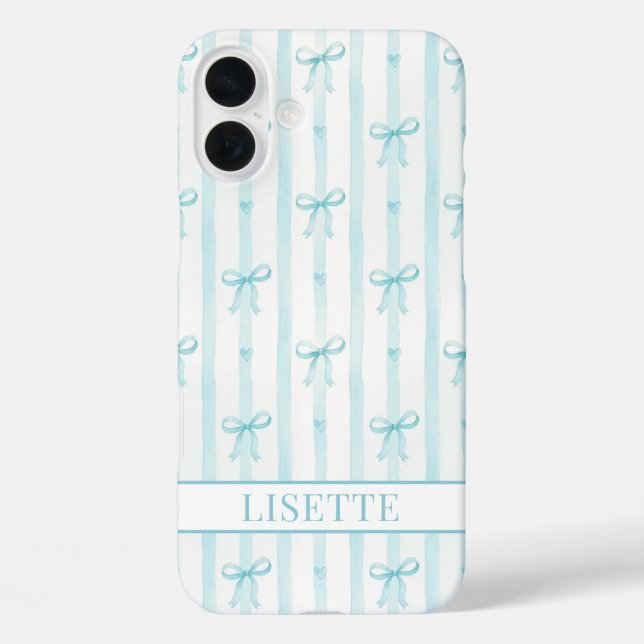 Coques Case-Mate iPhone Élégant Ruban Coquette Rayé Monogrammé Aqua (Verso)