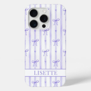 Coque Case-Mate iPhone Élégant Ruban Coquette Rayé Violet Monogrammé