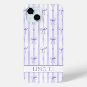 Coque Case-Mate iPhone Élégant Ruban Coquette Rayé Violet Monogrammé