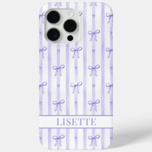 Coque Case-Mate iPhone Élégant Ruban Coquette Rayé Violet Monogrammé