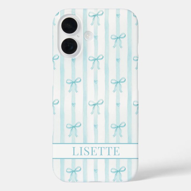 Coques Case-Mate iPhone Élégant Rubans Coquette Rayés Monogrammés Aqua (Verso)