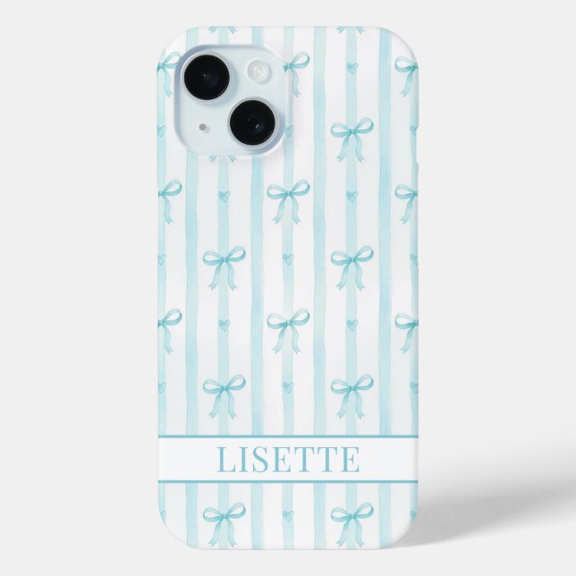 Coques Case-Mate iPhone Élégant Rubans Coquette Rayés Monogrammés Aqua (Verso)