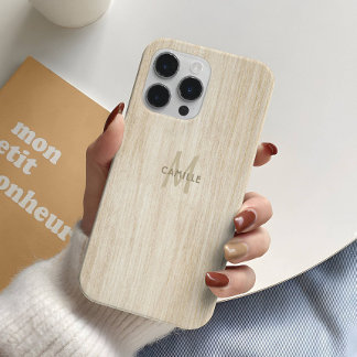 Coque iPhone 16 Pro Élégant rustique Beige clair effet de bois Monogra