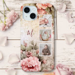 Coque Case-Mate iPhone Elégant Rustique Vintage Roses, 3-Photos & Monogra<br><div class="desc">Design élégant et magnifique avec modèle carré vertical à trois photos sur un arrière - plan rustique subtilement en détresse de roses de chalet rose avec champ texte pour votre nom ou monogramme.</div>