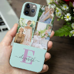 Case-Mate iPhone Case Élégant Script Monogramme 3 Photo Mint et Lilac<br><div class="desc">Elégant et féminin, coque iphone personnalisé en vert menthe, lilas et gris, avec 3 de vos photos préférées ainsi que votre monogramme. Ce joli design a une initiale audacieuse avec une typographie manuscrite de script pour votre nom. Le modèle photo est configuré pour ajouter 3 images qui sont affichées en...</div>