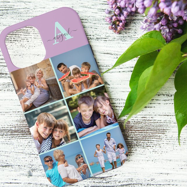 Coques Case-Mate iPhone Élégant Script Monogramme 6 Photo Lilas et Menthe (Créateur téléchargé)
