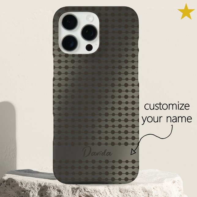 Coques Case-Mate iPhone Elegant Shiny Silver Dots Line Pattern Custom Name (Créateur téléchargé)