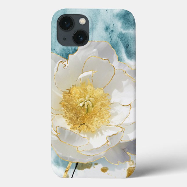 Coques Case-Mate iPhone Élégant Simple Fleur Blanche Luxe Or Aquarelle (Verso)