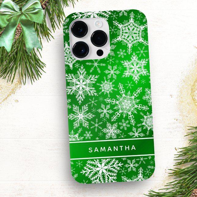 Coques Case-Mate iPhone Élégant Snowflakes vert et blanc Noël (Créateur téléchargé)