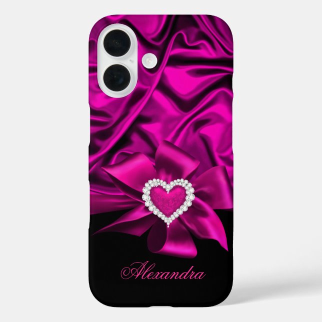 Coques Case-Mate iPhone Elégant soie rose foncé Look Black Heart Jewel (Verso)