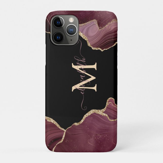 Coques Case-Mate iPhone Elegant Stylish Gold Glitter Burgundy Agate (Dos)