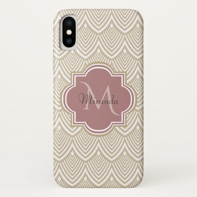 Coques Case-Mate iPhone Élégant Tan Arched Scallops Mauve Monogramme Nom (Dos)