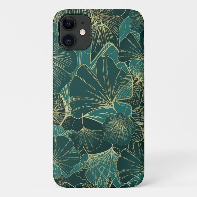 Coques Case-Mate iPhone Elégant Teal Gold Floral Foliage Chic élégant (Dos)