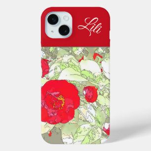 Coque Case-Mate iPhone Elégant tourbillon rouge floral monogramable