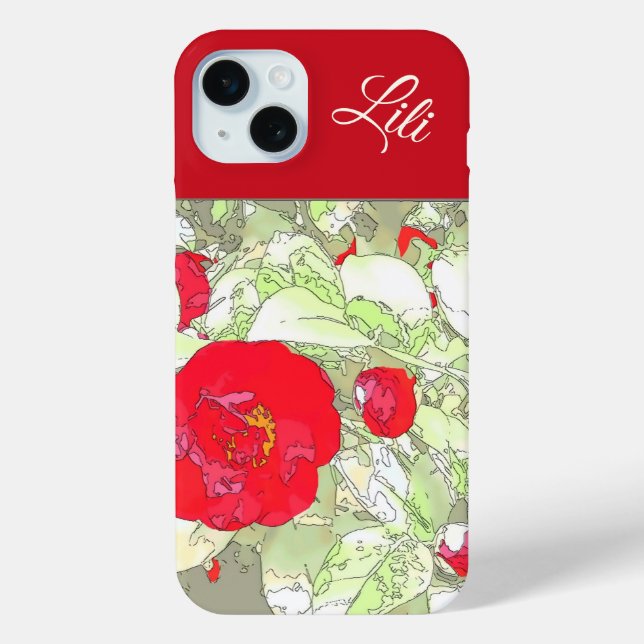 Coques Case-Mate iPhone Elégant tourbillon rouge floral monogramable (Verso)