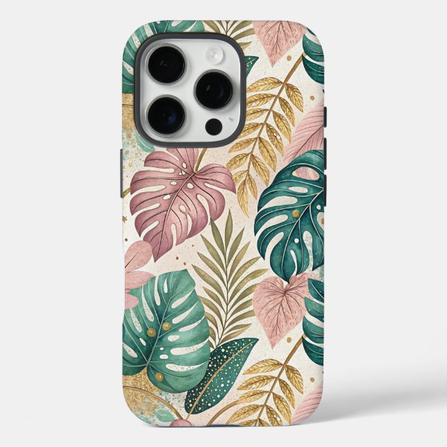 Coques Case-Mate iPhone Elegant Tropical Monsteras Gold (Verso)
