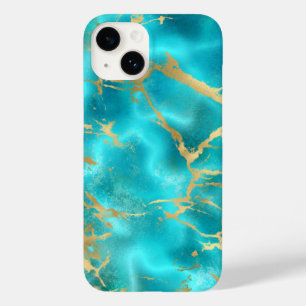 Coque Case-Mate iPhone Elégant Turquoise Gold Aqua Blue Marble