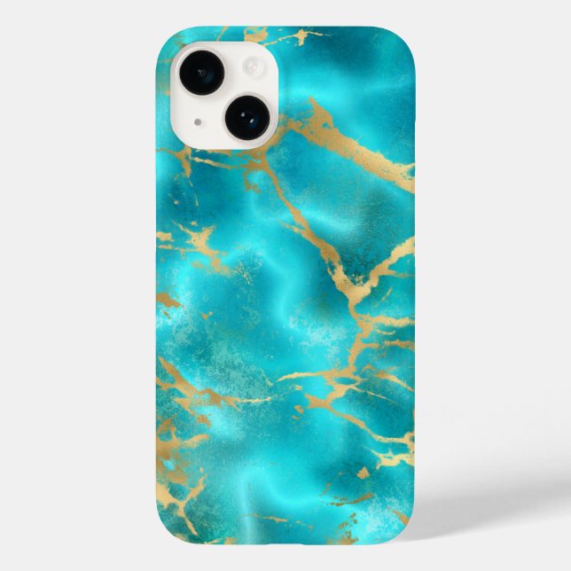 Coques Case-Mate iPhone Elégant Turquoise Gold Aqua Blue Marble (Verso)
