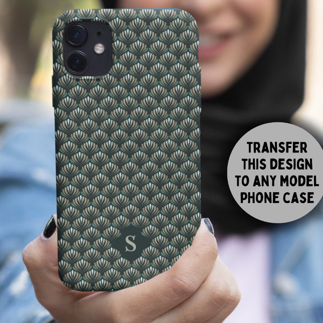 Coques Case-Mate iPhone Élégant Turquoise Retro motif floral Monogramme (Créateur téléchargé)