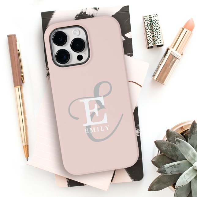 Coques Case-Mate iPhone Élégant Unique Monogramme Feminine Blush Rose (Personalize this feminine case with your name and monogram initial.)
