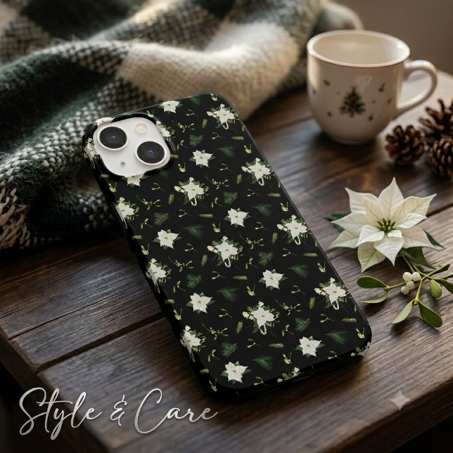 Coques Case-Mate iPhone Élégant Vert Blanc Floral Noir (Elegant Green White Floral Black Case-Mate iPhone 14 Case)
