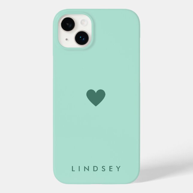 Coques Case-Mate iPhone Élégant Vert Menthe Féminin Cœur et Nom (Verso)